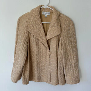 St. John Collection Cream Metallic Crocodile Print Suit Jacket Blazer Button